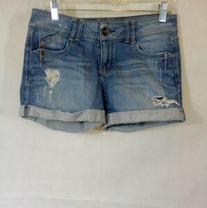 Candie's Med Blue Distressed Rolled Up Denim Jean Shorts 5